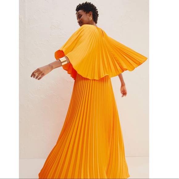 h&m orange cape dress H&M | Dresses | Lasthm Limited Edition Orange Cape Style Pleated Dress Size  L